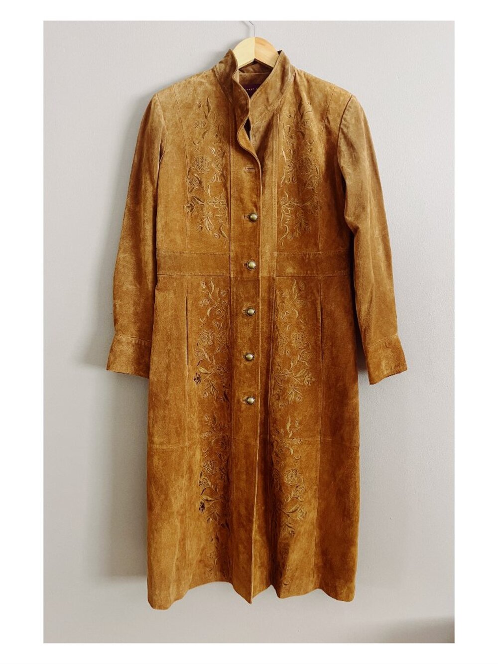 VTG Margaret Godfrey Sz 6 Chestnut Suede Embroidered Coat Retro 70s Hippie